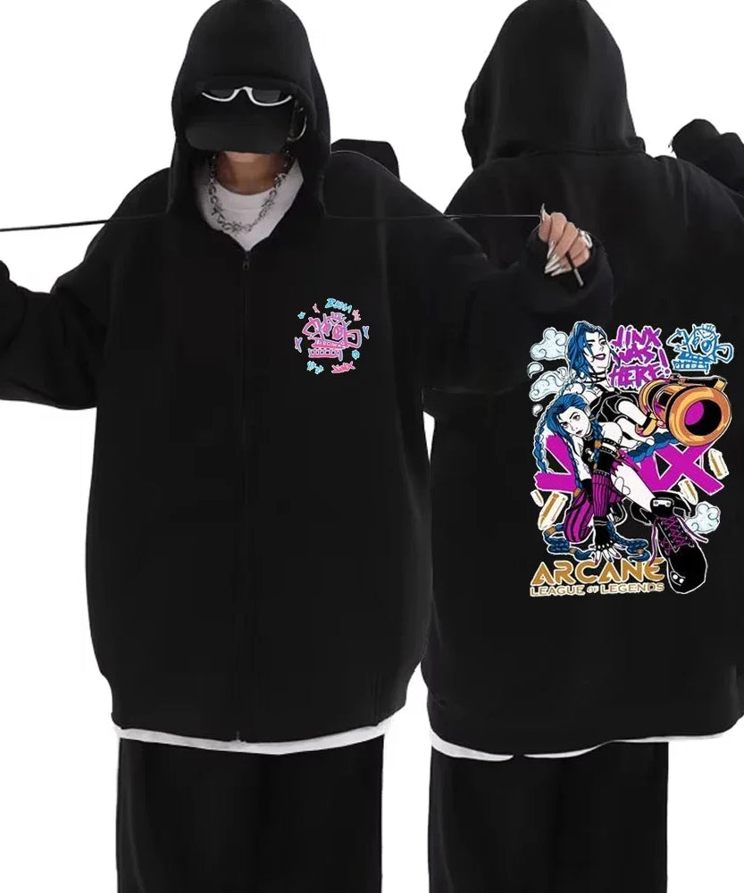 Arcane Jinx Zip Up Jackets Boom Game Lovers Graffiti Hoodies Harajuku Men Women Casual Long Sleeve Sweatshirt Hip Hop Streetwear