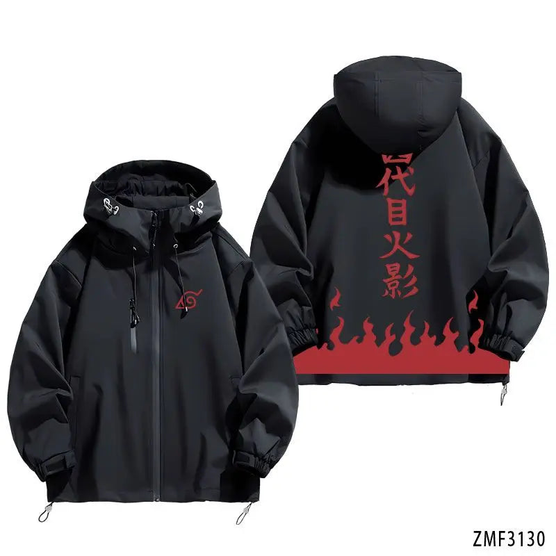 Naruto 4th Hokage Minato Namikaze Zip-Up Hoodie – Flame Print Casual Streetwear Jacket 7