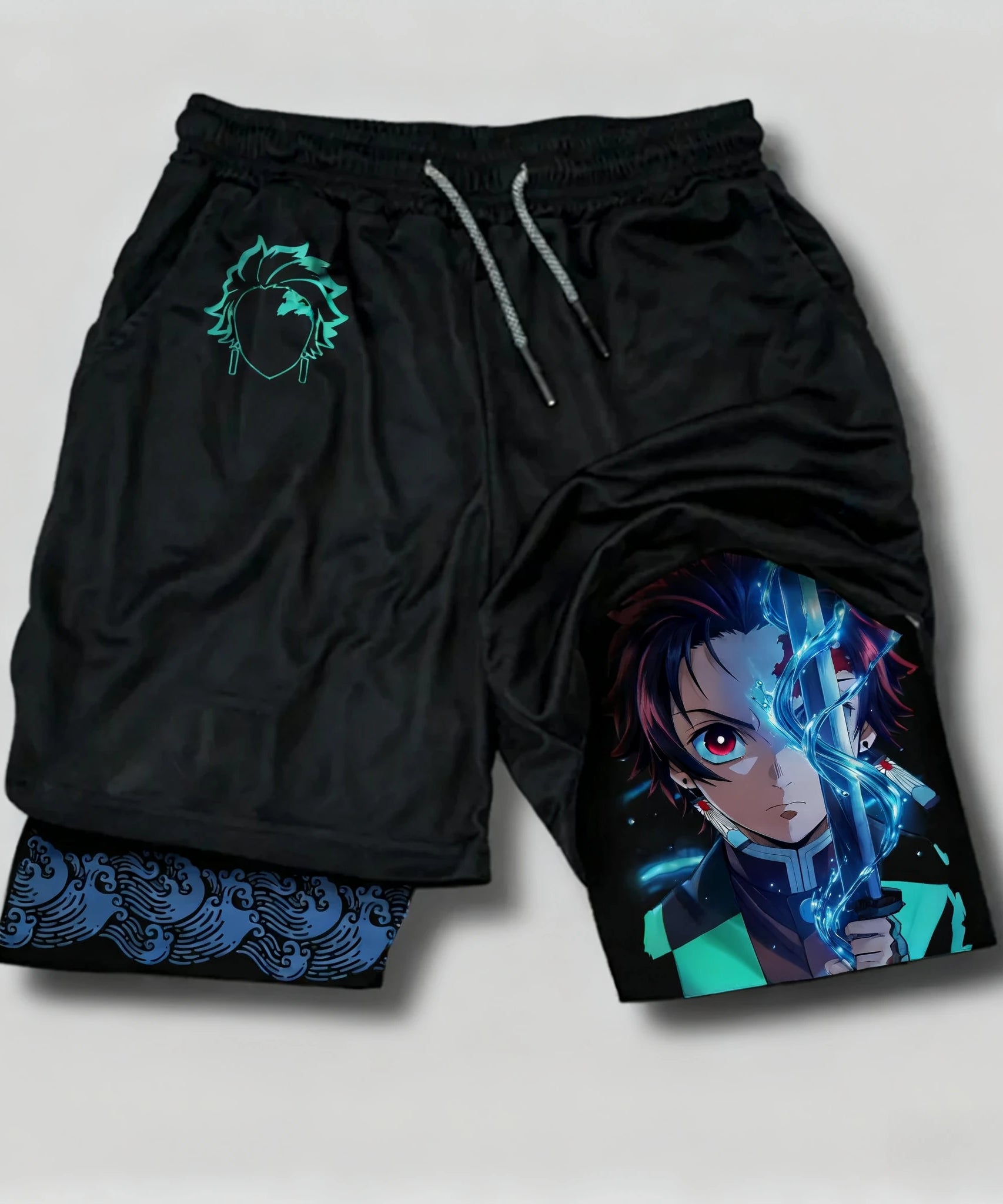 Demon Slayer Anime Printed 2-in-1 Sports Shorts Summer Men's New Fitness Running Breathable Quick Drying Y2K Double Layer Shorts