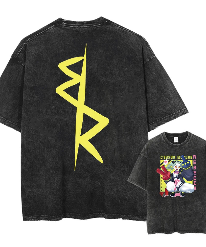 Cyberpunk Acid Anime Tee – Vintage Washed Streetwear Unisex T-Shirt