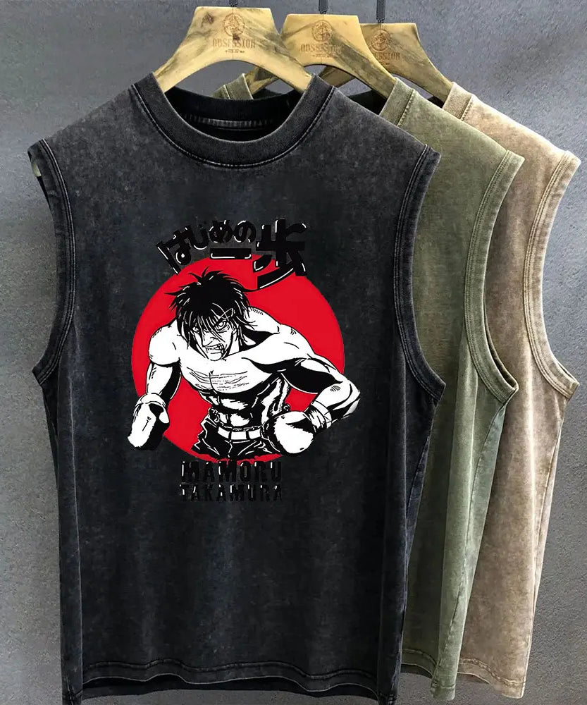 Men's Tank Top Anime Hajime No Ippo Graphic T-shirt Print Oversized Gym Clothing Vintage Wash Sleeveless Vest Womens Y2k Clothes
