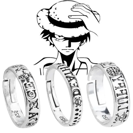 One Piece Ring for Men Monkey D Luffy Death Trafalgar Law Ace Metal Ring Halloween Cosplay Accessories Women Adjustable Ring