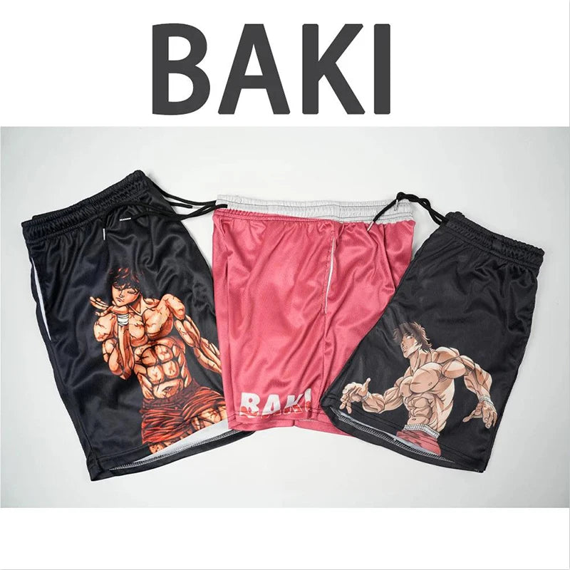 Baki Hanma Anime Shorts – Men's Streetwear Beach Shorts with Elastic Waist