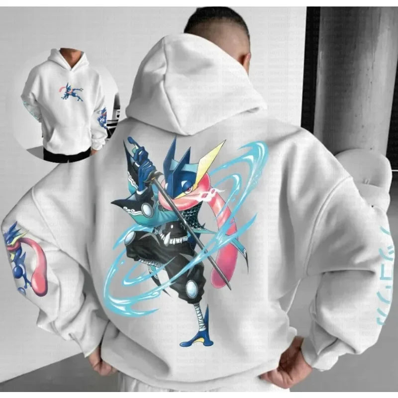 Pokemon Autumn and Winter Handheld Print Hoodie Men's Hand-painted Fashion Trend Loose Casual Jumper