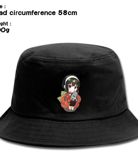 Anime Spy X Family Creative Peripheral Cute Outdoor Leisure Sunscreen Hat Art Versatile Cartoon Printed Fisherman's Hats