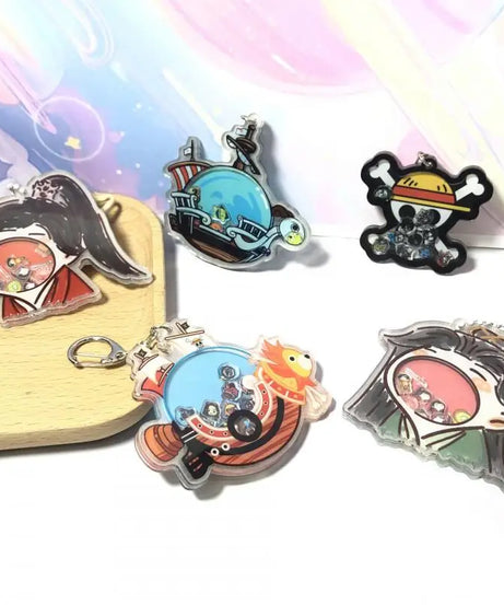 Cute one Piece Personalized Backpack Keychain Pendant Straw Hat Set Acrylic Pendant Rocking Music Student Accessories