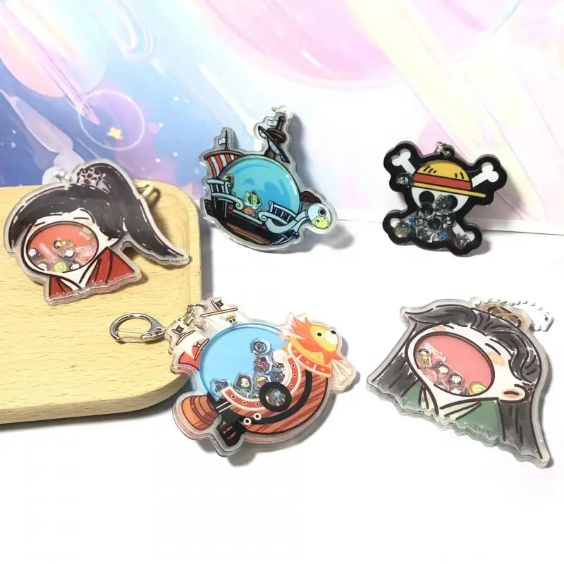 Cute one Piece Personalized Backpack Keychain Pendant Straw Hat Set Acrylic Pendant Rocking Music Student Accessories