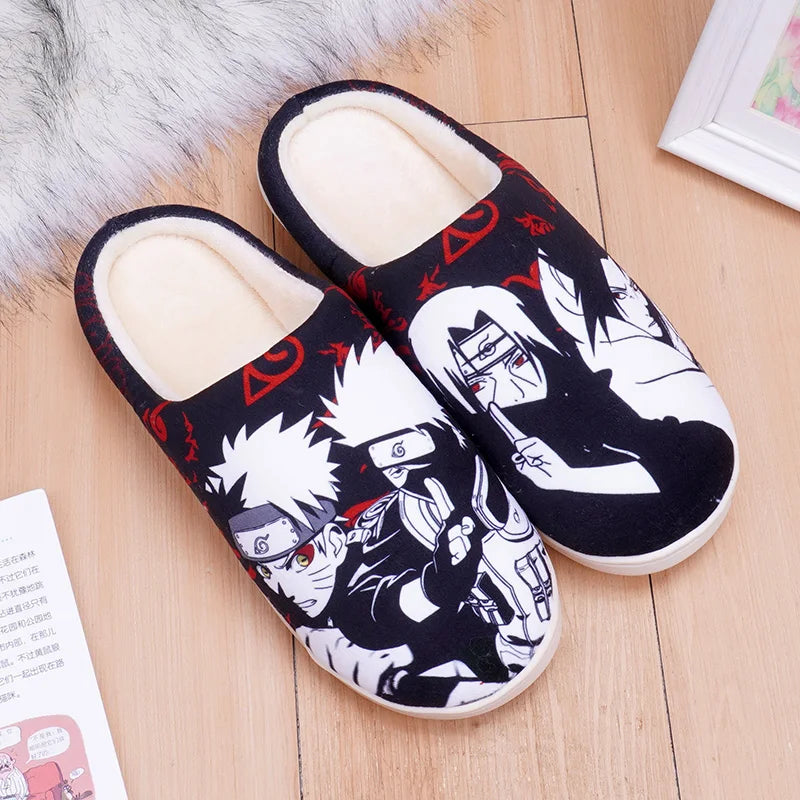 Anime One Piece Luffy Chooper Dragon Ball Goku Hatsune Winter Warm Plush Men Women Couple Shoes Home Slipper Stuffed Plush Gift