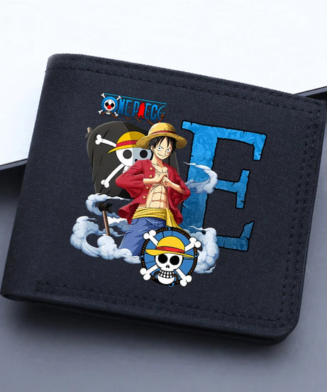 One Piece Letter Men Short Wallet Man Luffy Alphabet Canvas Wallet Man Credit ID Card Holder Anime Foldable Pocket Coin Purse