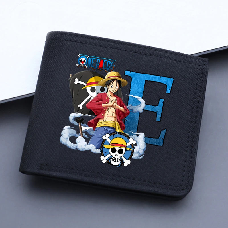 One Piece Letter Men Short Wallet Man Luffy Alphabet Canvas Wallet Man Credit ID Card Holder Anime Foldable Pocket Coin Purse