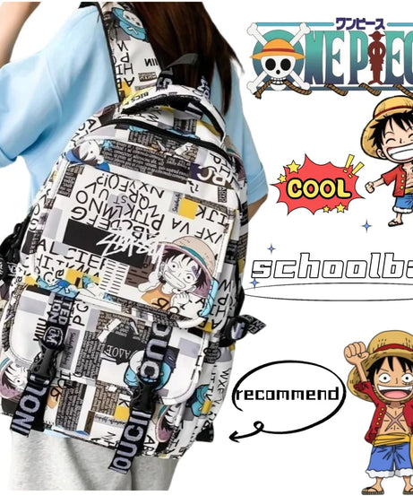 Monkey· D·Luffy cute creative simple anime peripheral waterproof graffiti schoolbag for primary and secondary school students