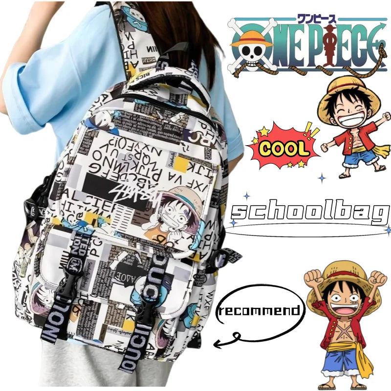 Monkey· D·Luffy cute creative simple anime peripheral waterproof graffiti schoolbag for primary and secondary school students