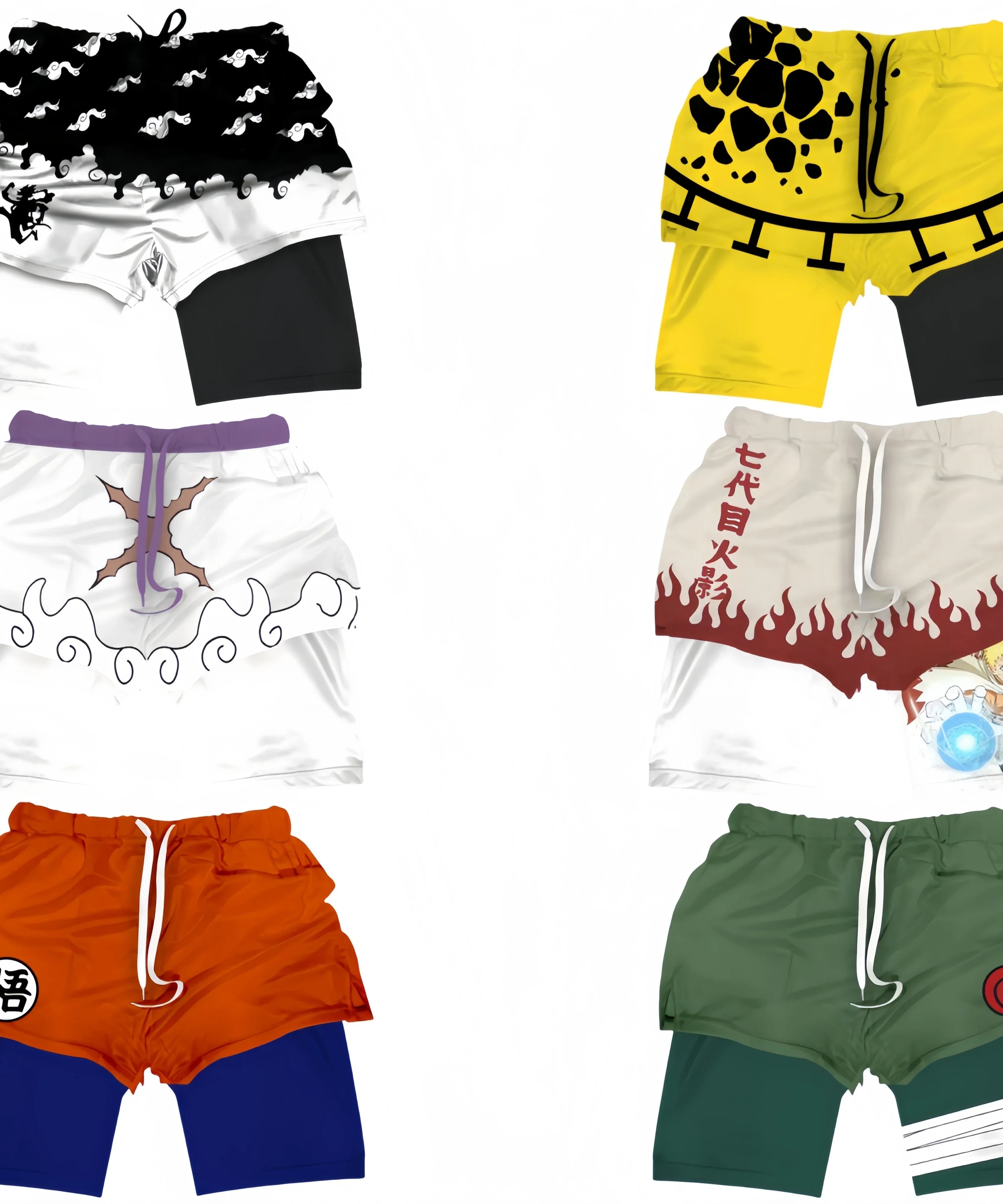 One Piece x Naruto x Dragon Ball 2-in-1 Men’s Gym Shorts – Quick-Dry & Breathable Sportswear