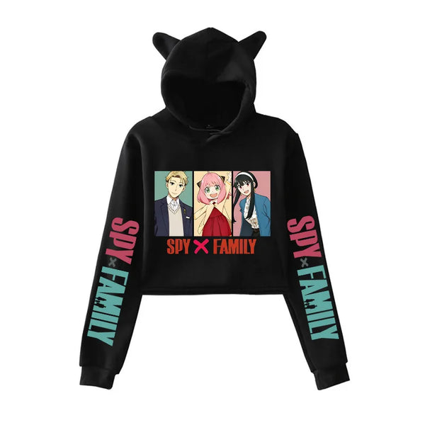 Spy x Family Forger Family Cat Ear Crop Top Hoodie Harajuku Streetwear