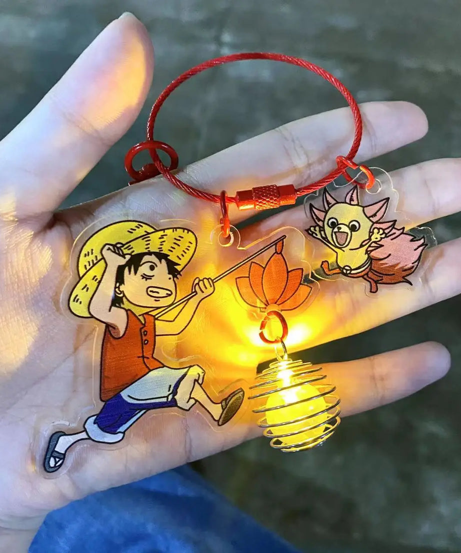 Anime One Piece Monkey D. Luffy Lotus Lantern Keychain Acrylic Luminous Nightlight Pendant Lotus Lantern Gift