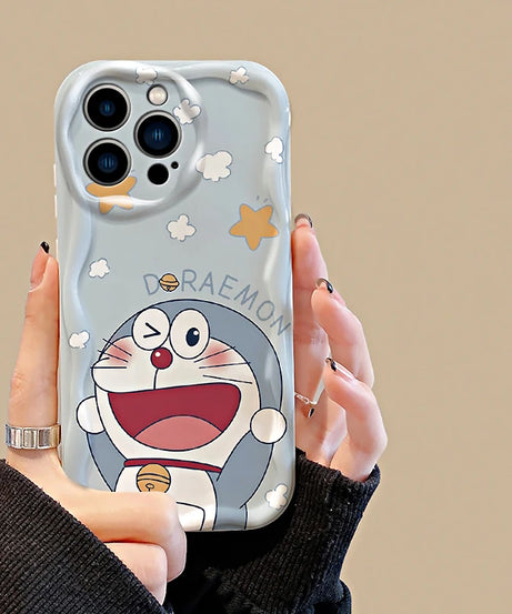 Doraemon Soft Silicone Wavy Case – Cute Cartoon iPhone 6–15 Pro Max Cover
