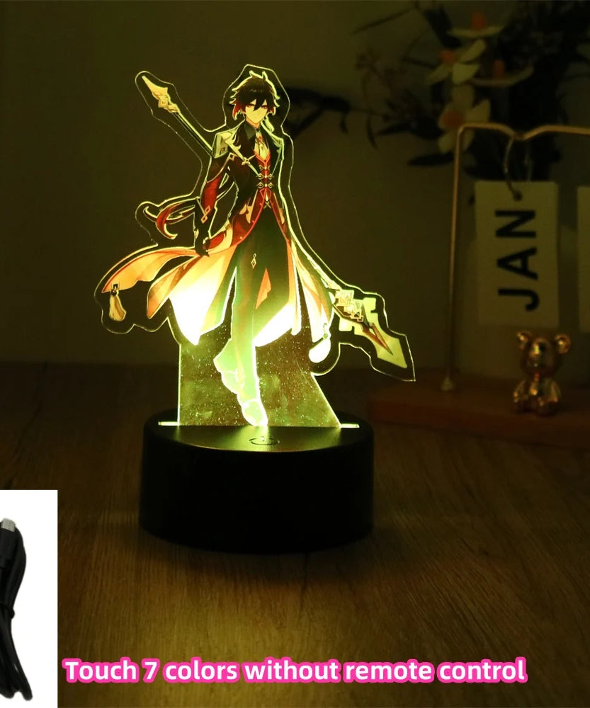 Genshin Impact 3D Lamp LED Night Light Anime Figures Zhongli Raiden Shogun Remote RGB Dream Colors Kids Bedroom Home Decor