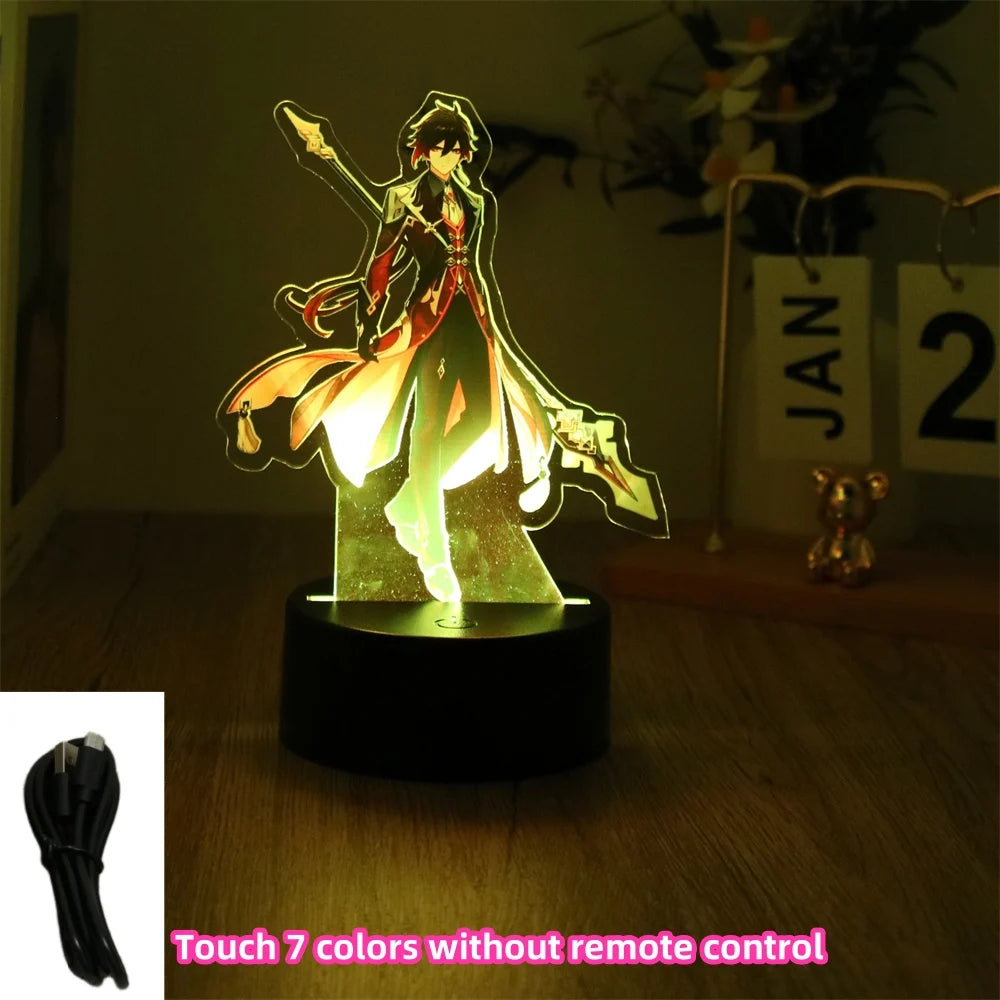 Genshin Impact 3D Lamp LED Night Light Anime Figures Zhongli Raiden Shogun Remote RGB Dream Colors Kids Bedroom Home Decor