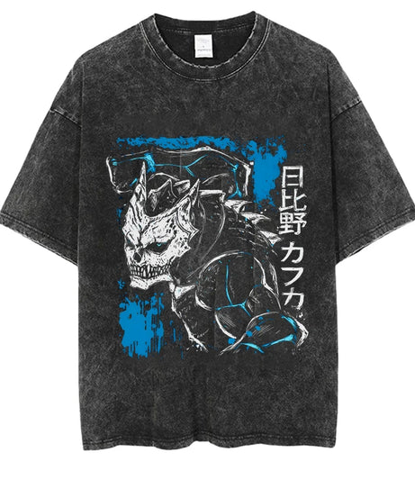 Kaiju No.8 Wash Vintage Vintage T-shirt for Men and Women Kaiju No.8 Print Summer Fashion Casual Short Sleeve