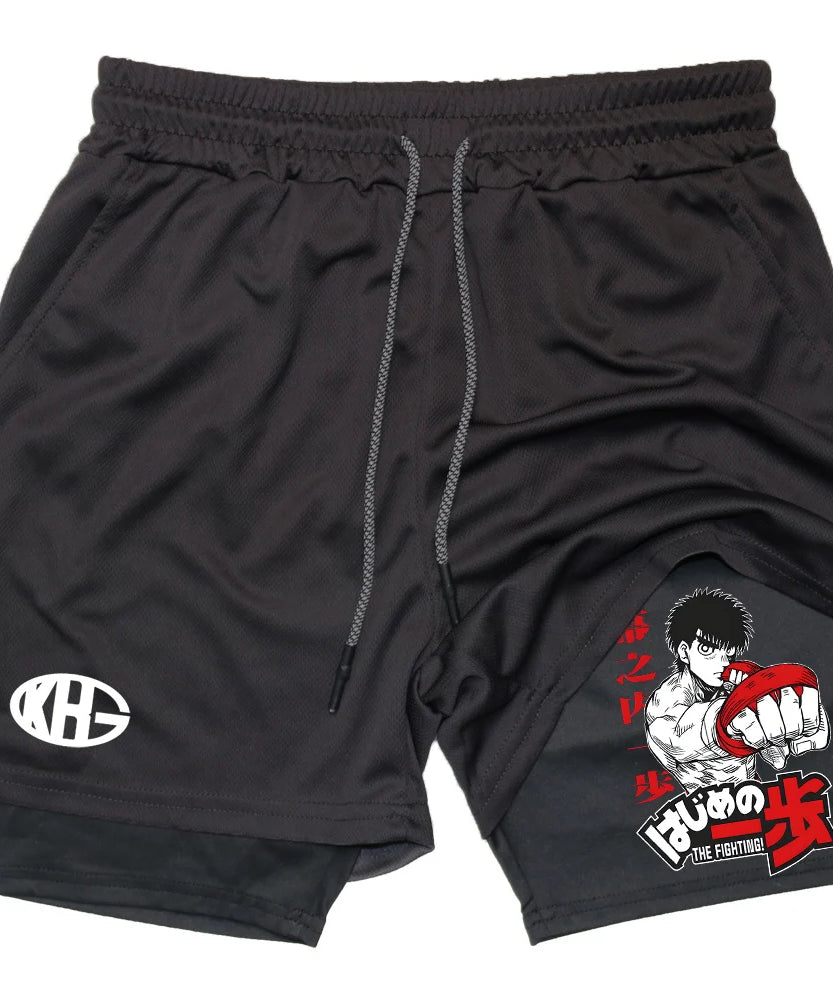 IPPO Boxing Anime Gym Shorts – 2-in-1 Quick-Dry Compression Shorts for Men