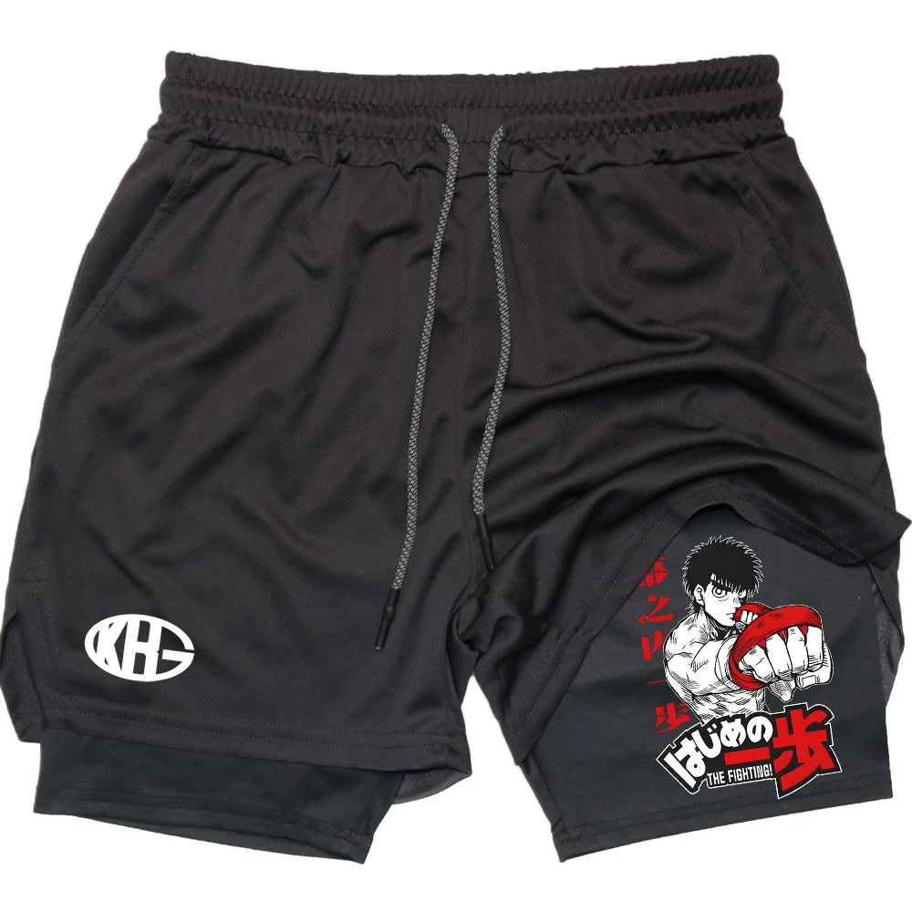 IPPO Boxing Anime Gym Shorts – 2-in-1 Quick-Dry Compression Shorts for Men