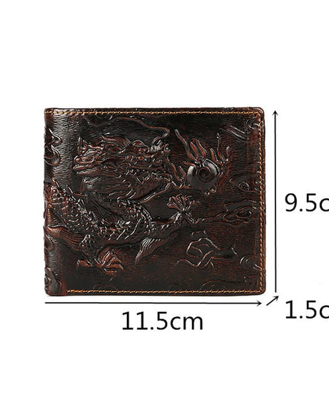 High Quality Genuine Leather Short Wallet 3D Dragon Style Card Wallet Vintage Bifold Small Purse for Man Male Gift Purses