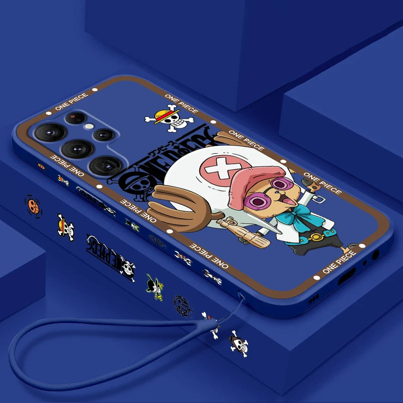 One Piece Chopper Cute Girl Liquid Left Rope For Samsung Galaxy S24 S23 S22 S21 S20 FE S10 Ultra Plus Lite 5G Cover Funda