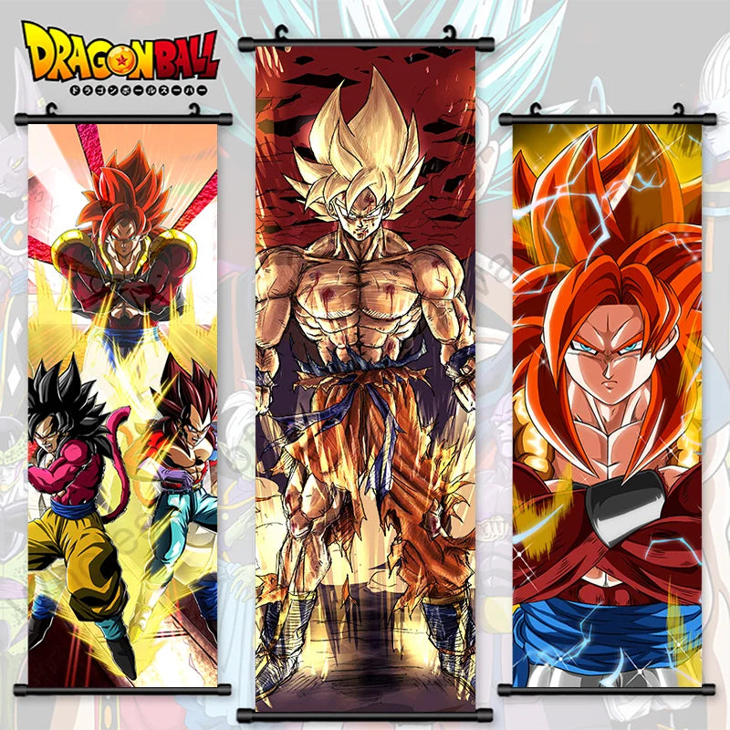 Dragon Ball Z Hanging Canvas Scroll – Goku, Vegeta & Frieza Anime Wall Art