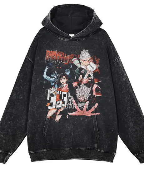 Anime dandadan Hoodies Vintage Washed Dan Da Dan Hooded Sweatshirts Oversize Streetwear Manga Ayase Momo Okarun Hoodie Men Women