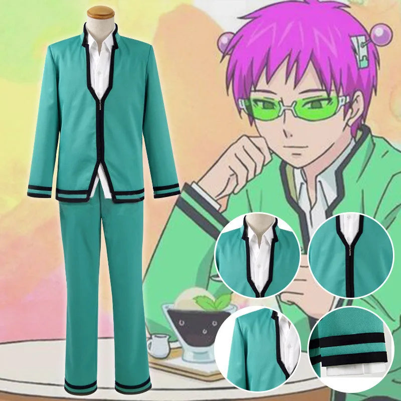 Saiki Kusuo Cosplay Set - Wig, Kostum, dan Aksesoris