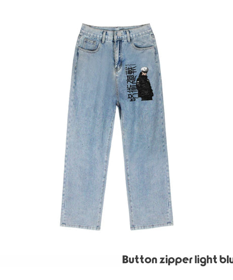 JUJUTSU KAISEN Gojo Yuji Megumi Sukuna Anime Daily Trousers Loose Spring and Autumn Wide Leg Pants Casual Jeans
