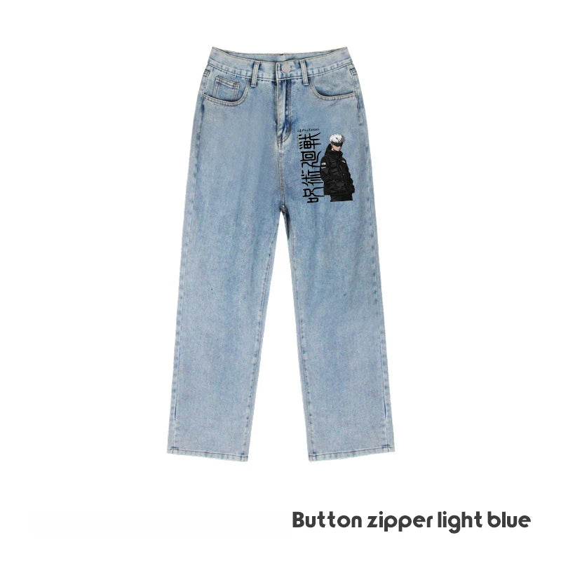JUJUTSU KAISEN Gojo Yuji Megumi Sukuna Anime Daily Trousers Loose Spring and Autumn Wide Leg Pants Casual Jeans