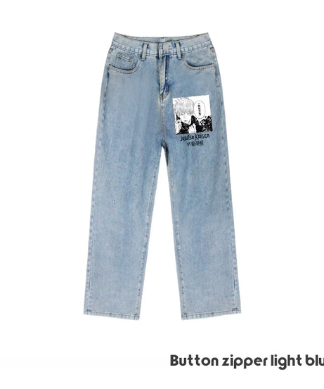 JUJUTSU KAISEN Gojo Yuji Megumi Sukuna Anime Daily Trousers Loose Spring and Autumn Wide Leg Pants Casual Jeans