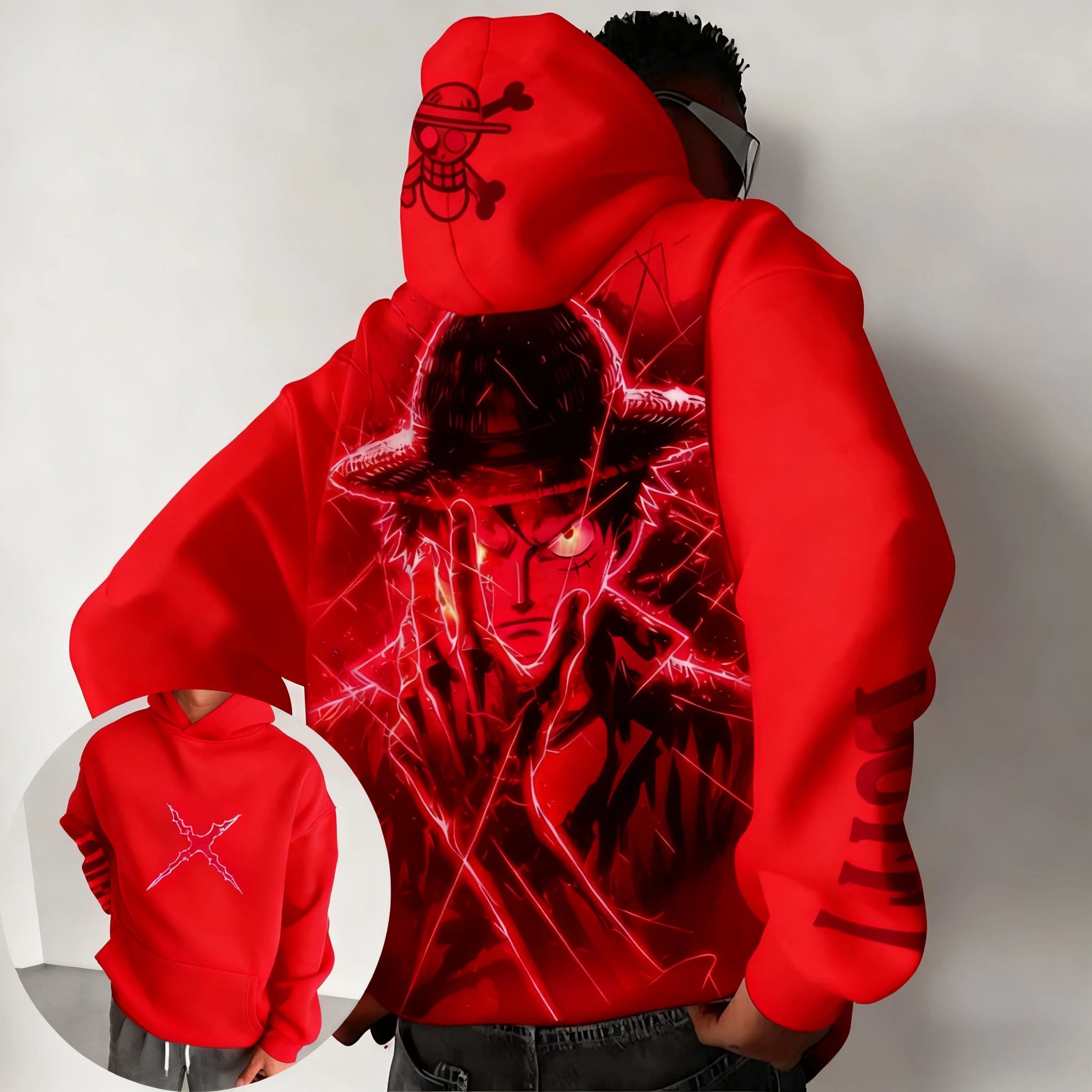 One Piece Luffy Autumn/Winter New Hoodie Men's Street Anime Printed Loose Casual American Hip Hop Parent Child Sweater Top
