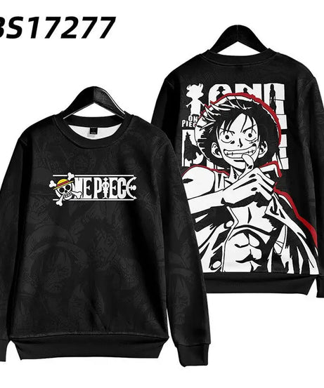 One piece Monkey D. Luffy Cartoon Round Neck Sweatshirt with Printed Casual Loose Autumn and Winter Long Sleeved Top