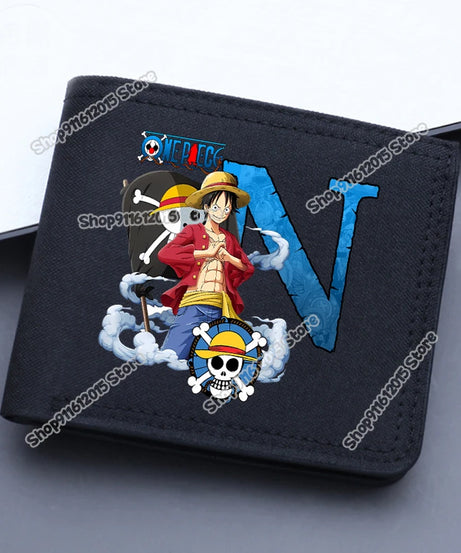 One Piece Letter Men Short Wallet Man Luffy Alphabet Canvas Wallet Man Credit ID Card Holder Anime Foldable Pocket Coin Purse