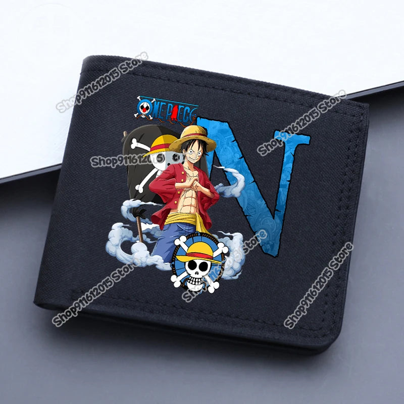 One Piece Letter Men Short Wallet Man Luffy Alphabet Canvas Wallet Man Credit ID Card Holder Anime Foldable Pocket Coin Purse