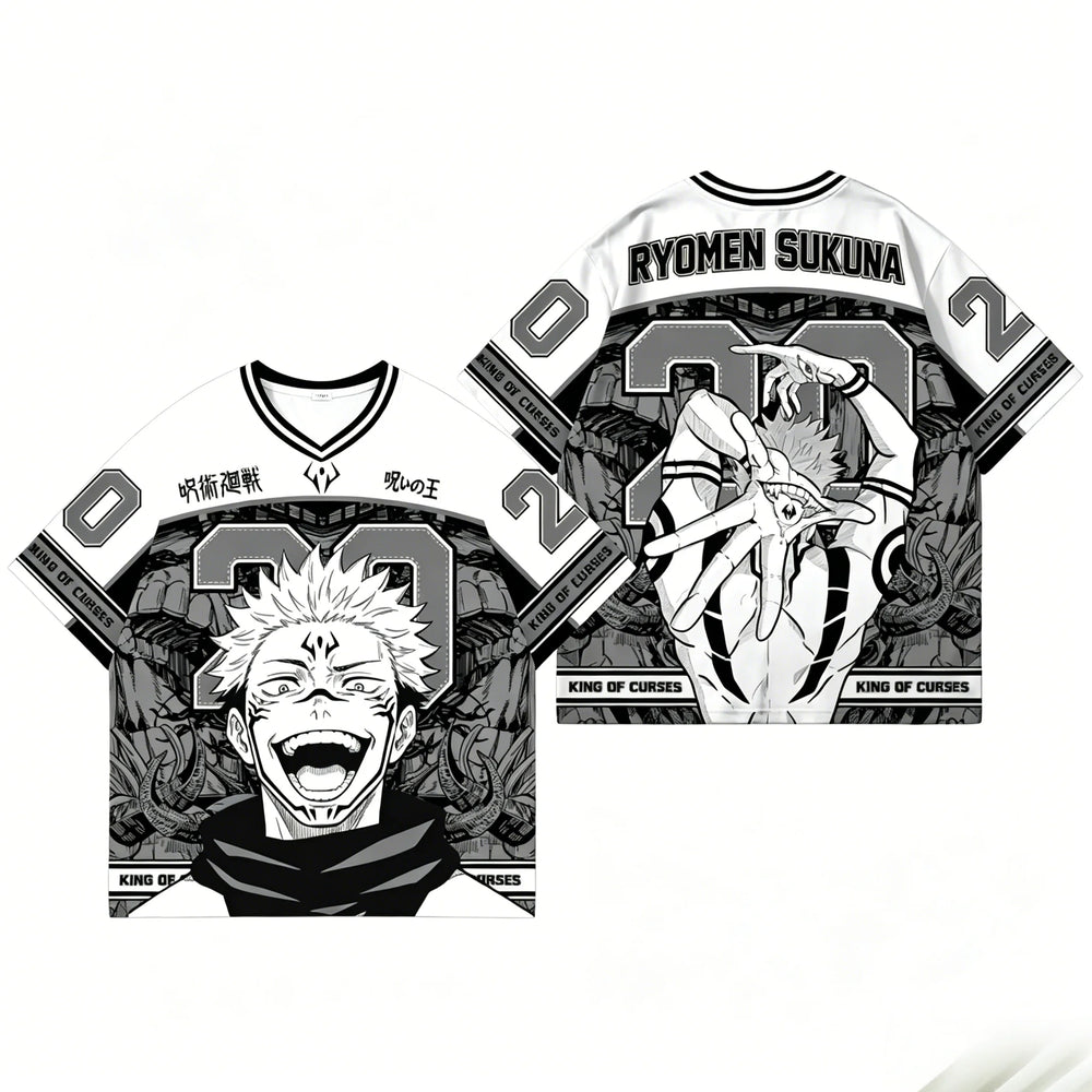 Anime Jujutsu Kaisen Ryomen Sukuna V-Neck T-Shirt – Oversized Hip Hop Jersey Tee 7