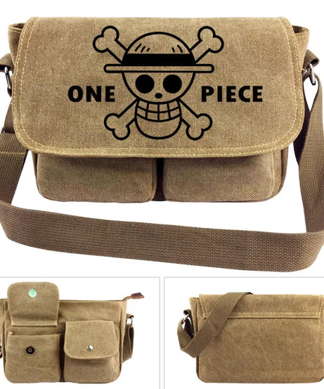 One Piece Canvas Shoulder Bag - Luffy & Law Logo Sling Bag, Unisex Student Backpack for Casual Daily Use & Anime Fans