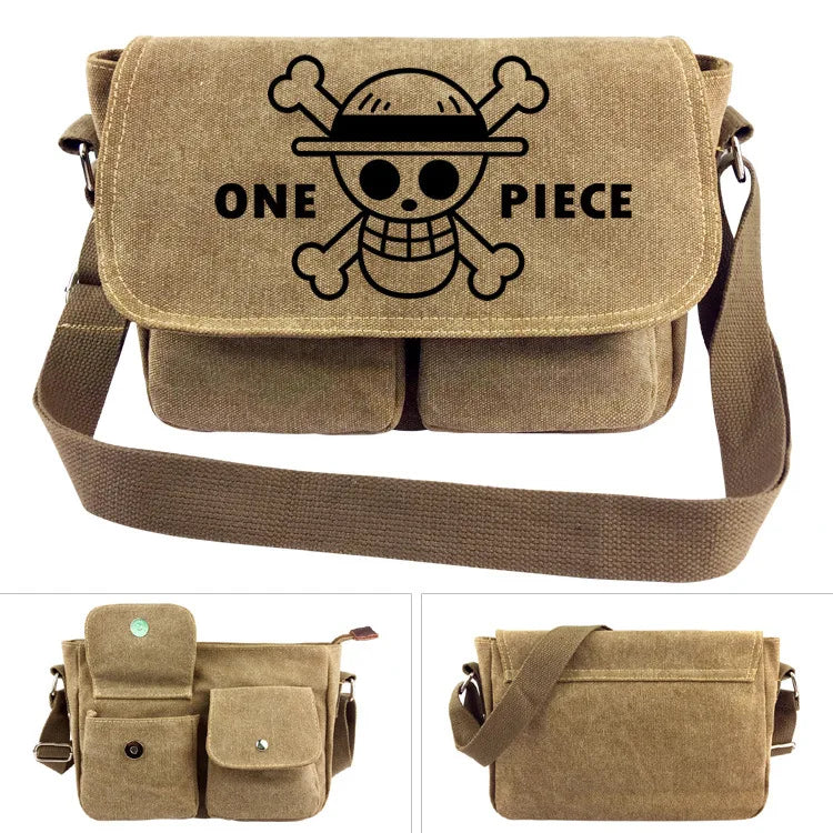 One Piece Canvas Shoulder Bag - Luffy & Law Logo Sling Bag, Unisex Student Backpack for Casual Daily Use & Anime Fans