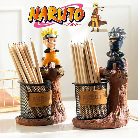 Naruto Kakashi Pen Holder Cartoon Grid Creative Student Desktop Pen Bucket Storage Box Stationery Organizer Office Birthday Gift