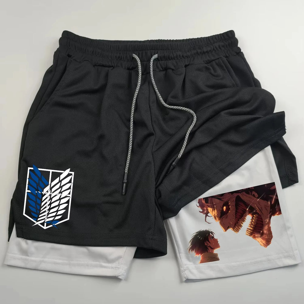 Attack on Titan 2-in-1 Sports Shorts – Wings of Freedom Running Leggings & Fitness Shorts 3