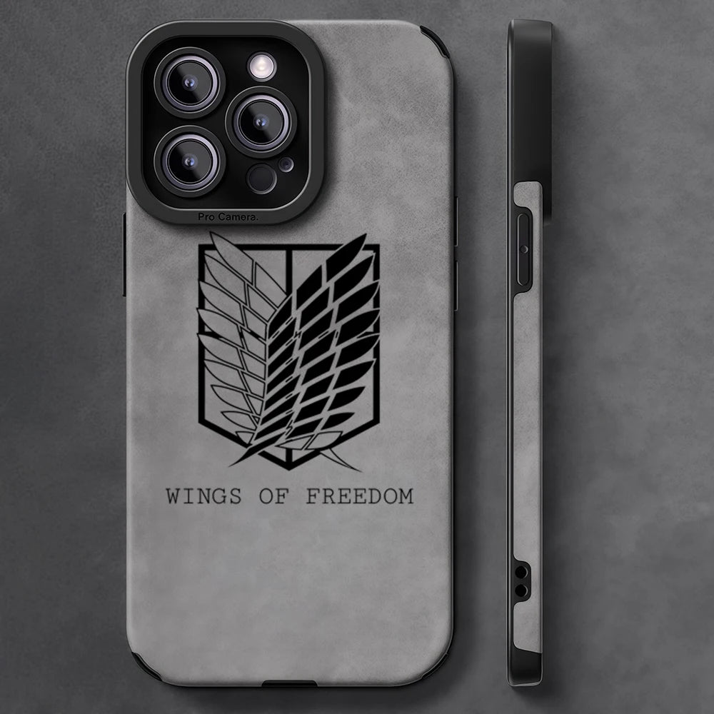 Attack on Titan Leather Lambskin Phone Case – Premium Shockproof Cover for iPhone 17, 16, 15, 14, 13 Pro Max & Air