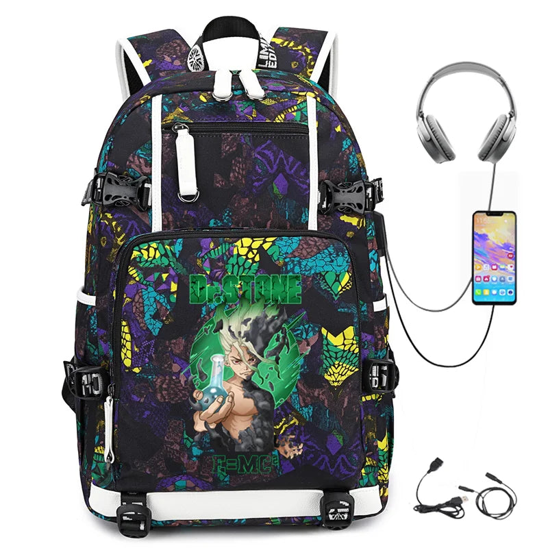 Dr. Stone Anime Backpack – Large Capacity Student & Travel Bag