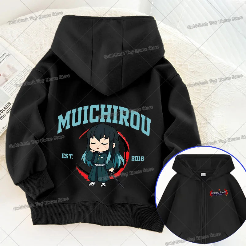 Demon Slayer Shinobu Graphic Kids Zip Up Hoodie Boys Girls Anime Lightweight Jacket 6