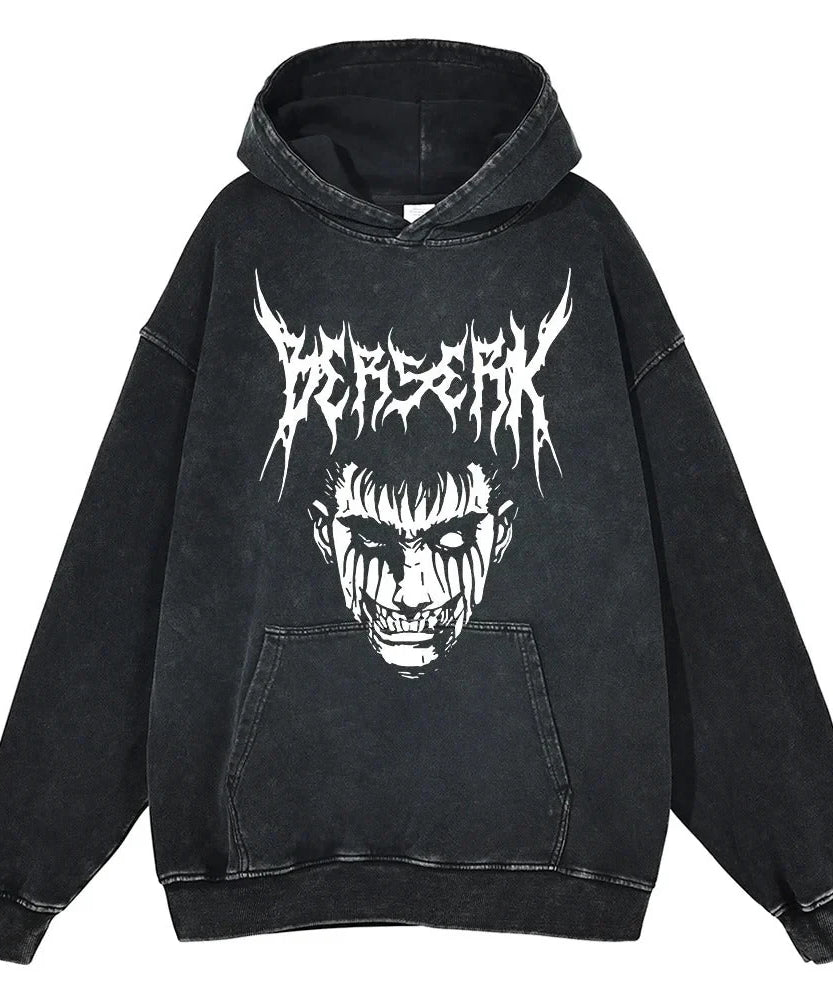 Berserk Animation Print Spring and Autumn New Washed Jumper Men's Sports Loose Casual Hip Hop Plus Size Sweater Top