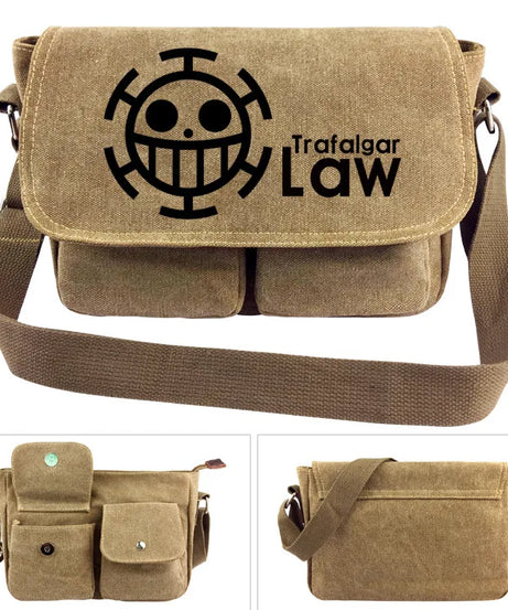 One Piece Canvas Shoulder Bag - Luffy & Law Logo Sling Bag, Unisex Student Backpack for Casual Daily Use & Anime Fans