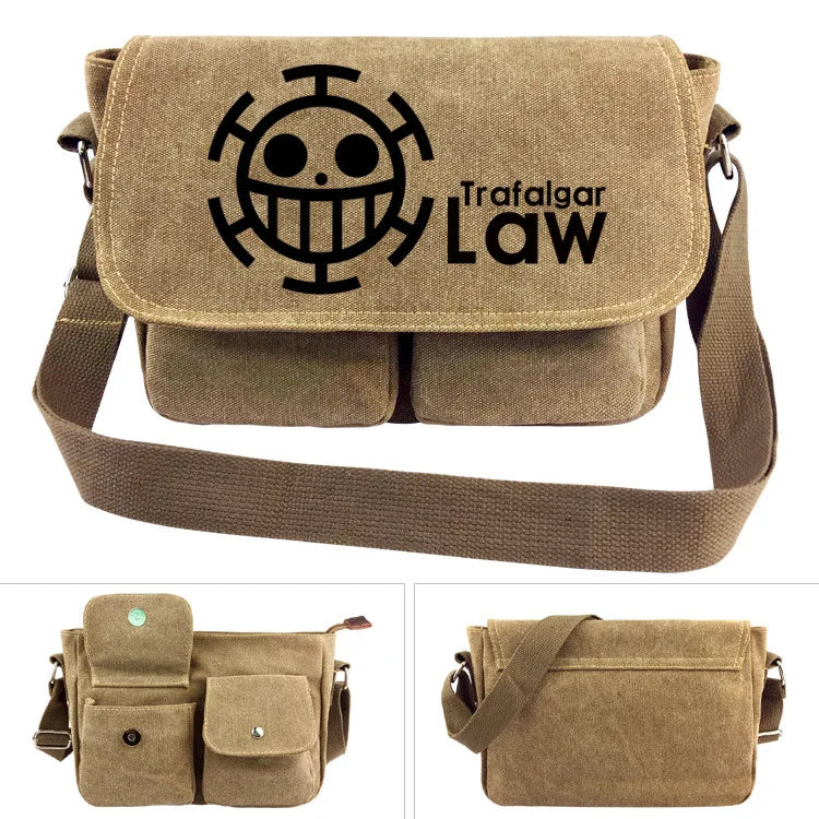 One Piece Canvas Shoulder Bag - Luffy & Law Logo Sling Bag, Unisex Student Backpack for Casual Daily Use & Anime Fans
