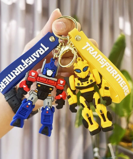 Cute Transformation Creative Peripheral Keychains 3D PVC Pendant Bumblebee Optimus Prime Bag Car Soft Rubber Figure Toy Keychain