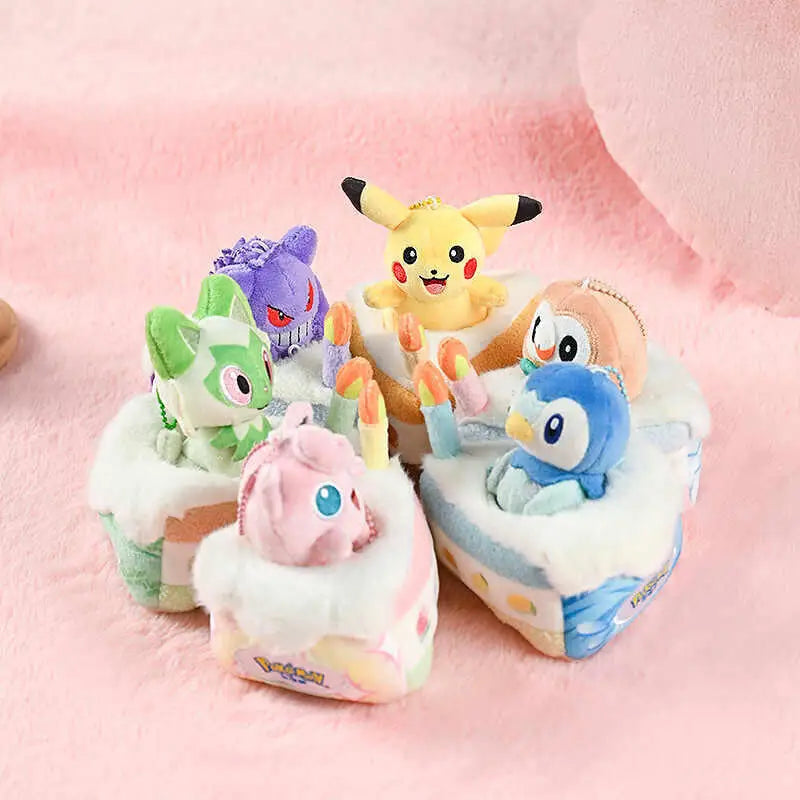 Cute Pokemon Sweet Dream Cake Series Gengar Pikachu Jigglypuff Rowlet Piplup Plush Doll Keychain Bag Pendant Toy Gift